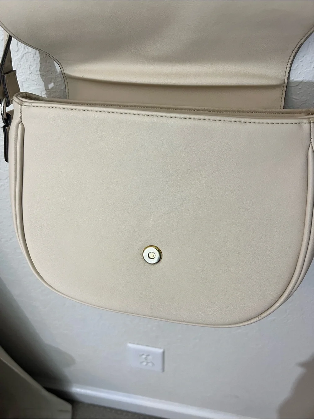 Angela Roi Ivory Vegan Leather Saddle Crossbody Bag Adjustable Strap